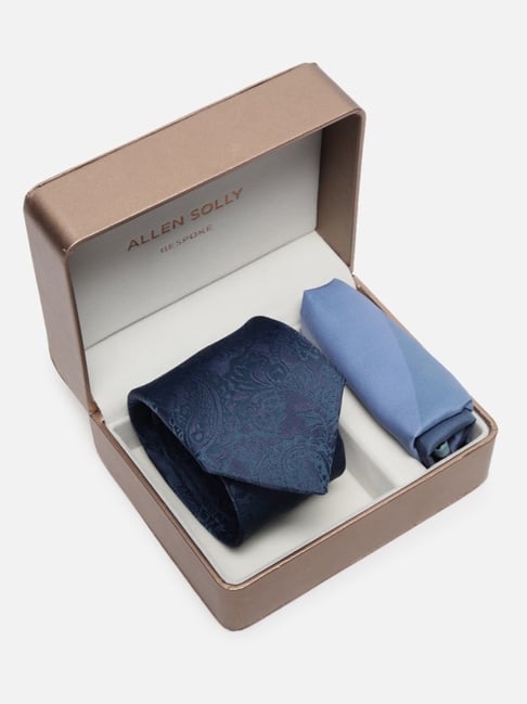 Allen Solly Navy Embroidered Tie with Pocket Square
