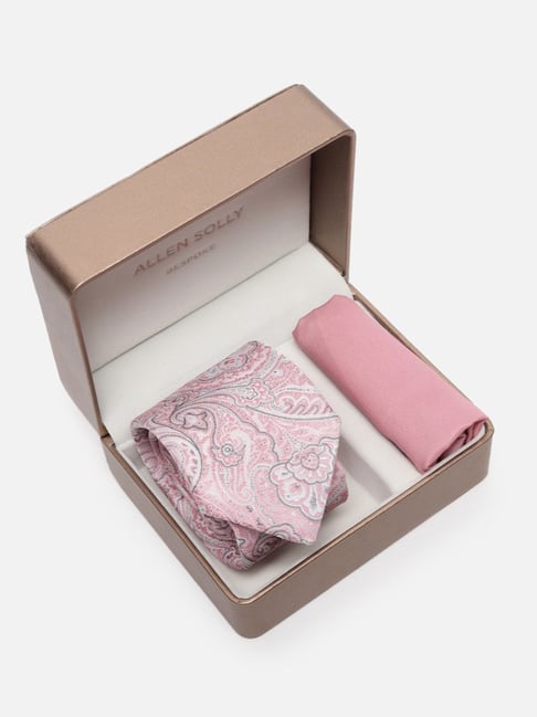 Allen Solly Pink Embroidered Tie with Pocket Square