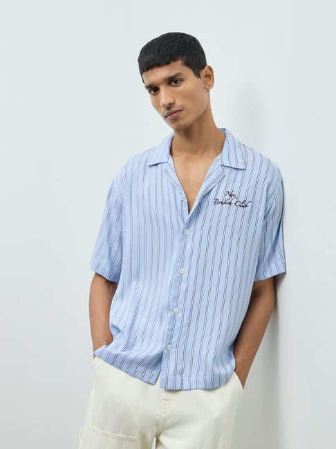 Nuon by Westside Blue Striped Relaxed-Fit Shirt