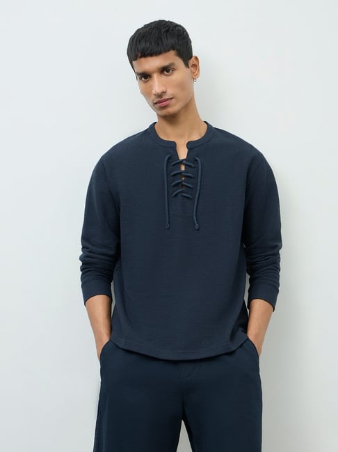 ETA by Westside Navy Criss-Cross Relaxed-Fit Cotton-Blend T-Shirt