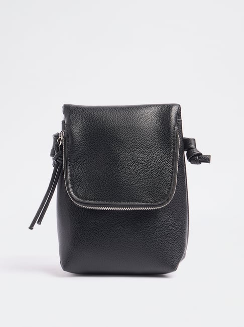 Westside Black Textured Mobile Sling Bag