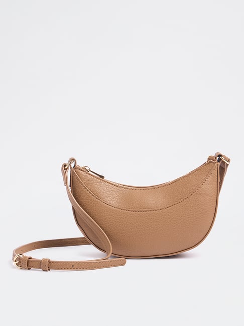 Westside Brown Textured Crescent Sling Bag