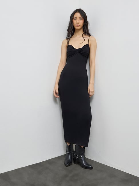 black straight dress Satin Straight Neck Mini Dress  Odd Muse