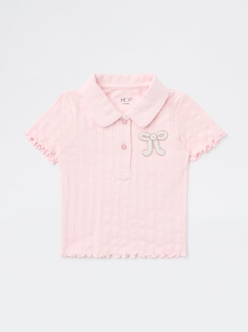 HOP Baby Girls by Westside Pink Embellished Cotton Top