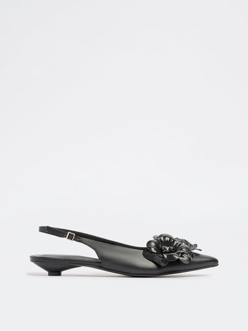 LUNA BLU by Westside Black Floral Detailed Pointed Toe Mules