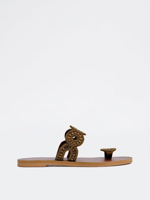 LUNA BLU by Westside Bronze Embellished Toe-Ring Sandals