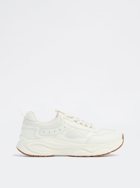 LUNA BLU by Westside White Mesh-Detailed Lace-Up Sneakers