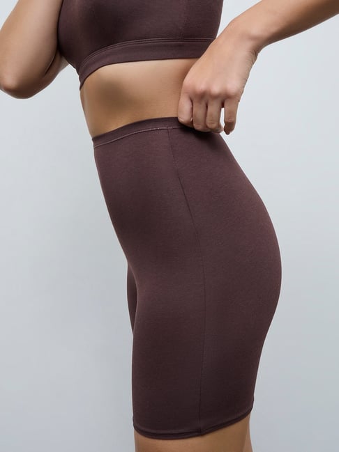 Wunderlove by Westside Dark Brown High-Rise Cotton-Blend Cycling Shorts