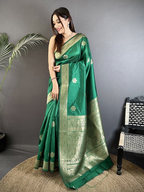 Elora Green Silk Floral Jacquard Woven Design-picture-22