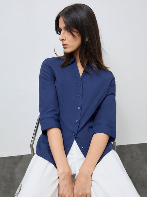 Wardrobe by Westside Indigo Solid Shirt