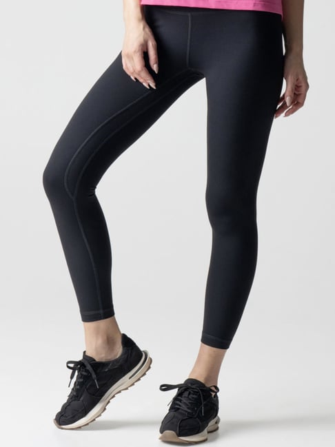 STRCH Black Nylon High Rise Sports Tights-image-21