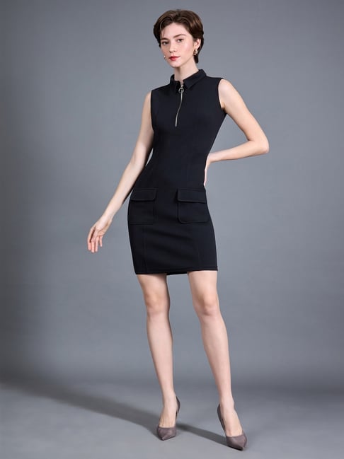 Nine Vogue Black Solid Sleeveless Slim Fit Bodycon Dress