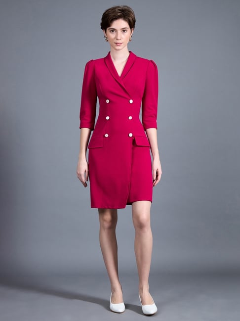 strapless open back dress Women's Double-Breasted Mini Dress with Notched Lapels and Tie Belt –  Clynaria main image 0