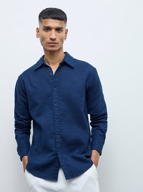 ETA by Westside Indigo Solid Relaxed-Fit Cotton Shirt