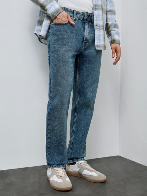 WES Casuals by Westside Blue Faded Relaxed-Fit Mid-Rise Jeans