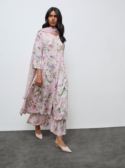 Zuba by Westside Pink Floral A-Line Kurta