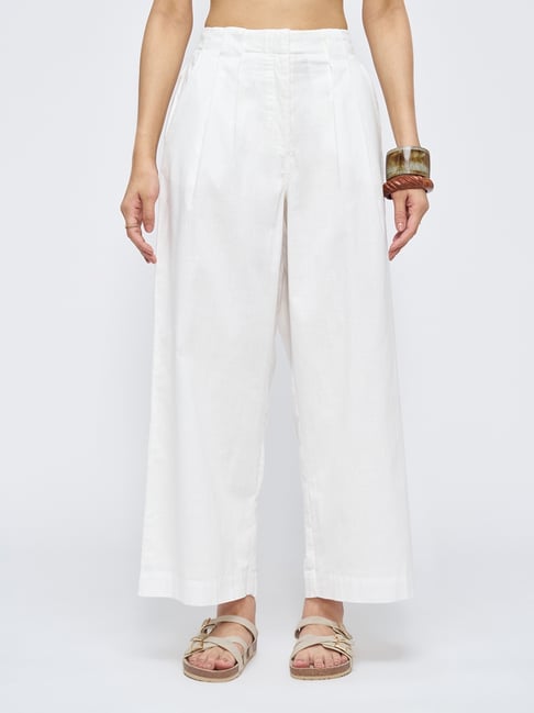 Akkriti By Pantaloons Snow White Solid Trousers