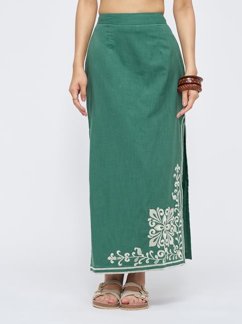 Akkriti By Pantaloons Teal Green Embroidered Skirts
