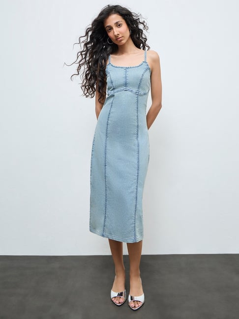Nuon by Westside Blue Faded Denim A-Line Dress