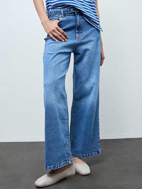 LOV by Westside Blue Faded Relaxed-Fit High-Rise Jeans with Belt