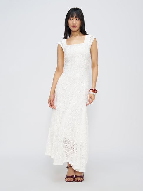 Honey By Pantaloons Ivory Nylon Maxi Dress