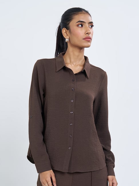 Annabelle By Pantaloons Brown Viscose Shirt