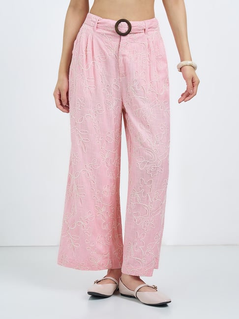 Honey By Pantaloons Pink Flared Fit High Rise Palazzos