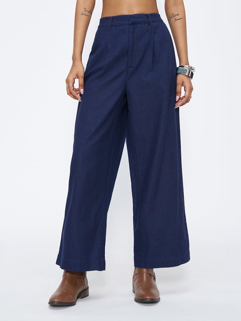 Sf Jeans By Pantaloons Dark Blue Flared Fit Mid Rise Trousers