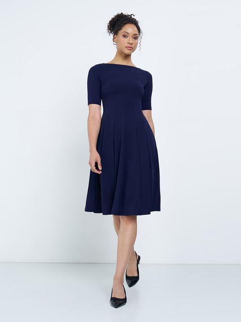 Annabelle By Pantaloons Navy Blue Polyester Dress