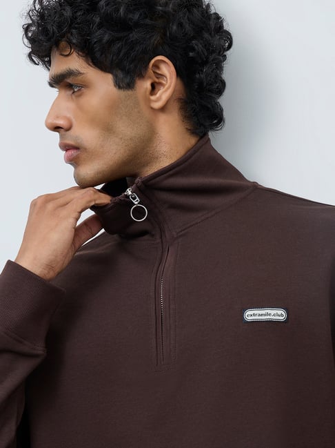 Nuoflexx by Westside Brown Relaxed-Fit Cotton-Blend Quarter-Zip