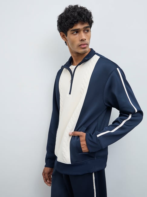 Nuoflexx by Westside Navy Colour-Blocked Relaxed-Fit Sweatshirt