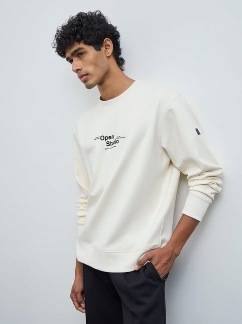 Nuoflexx by Westside Off-White Cotton-Blend Relaxed-Fit Sweatshirt