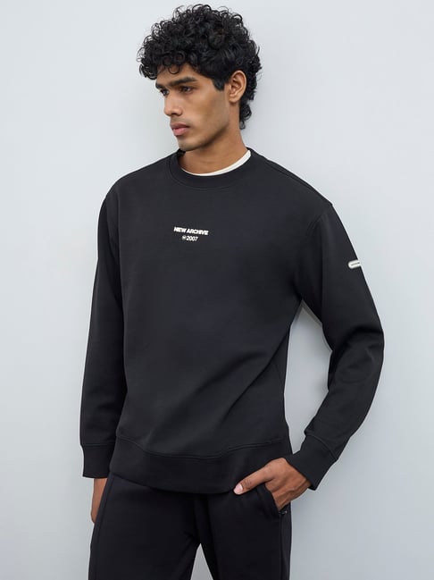 Nuoflexx by Westside Black Cotton-Blend Relaxed-Fit Sweatshirt