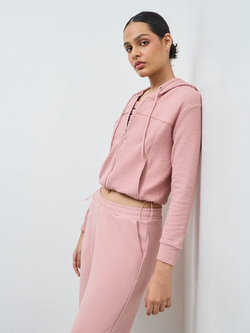 Nuoflexx by Westside Dusty Pink Textured Hooded Jacket