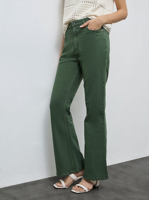 LOV by Westside Olive Solid High-Rise Jeans