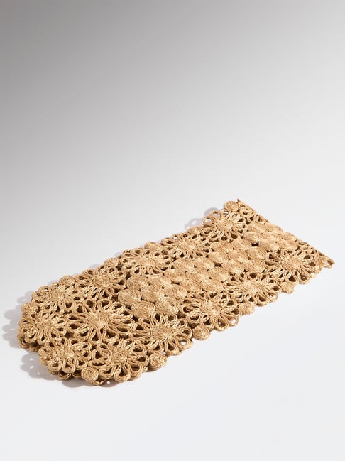 Westside Home Beige Floral Jute-Textured Table Runner