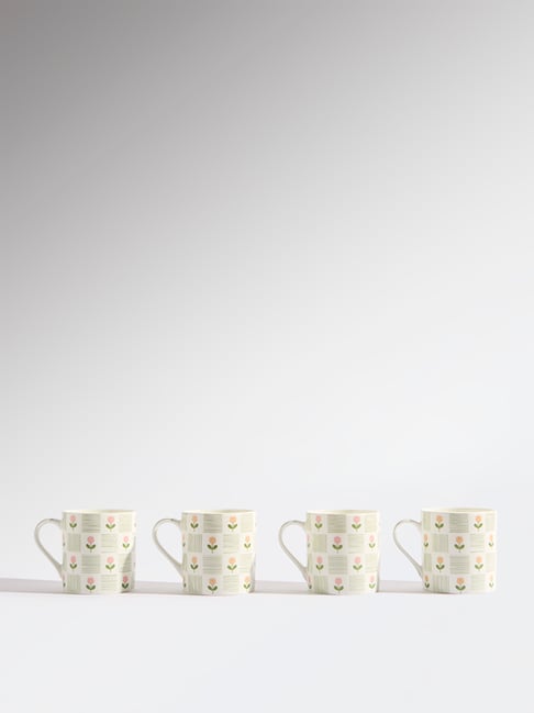 Westside Home Multicolour Floral Design Mugs (Set of 4)
