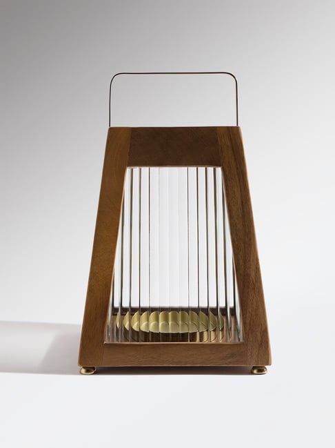 Westside Home Dark Brown Ribbed-Textured Wooden Lantern