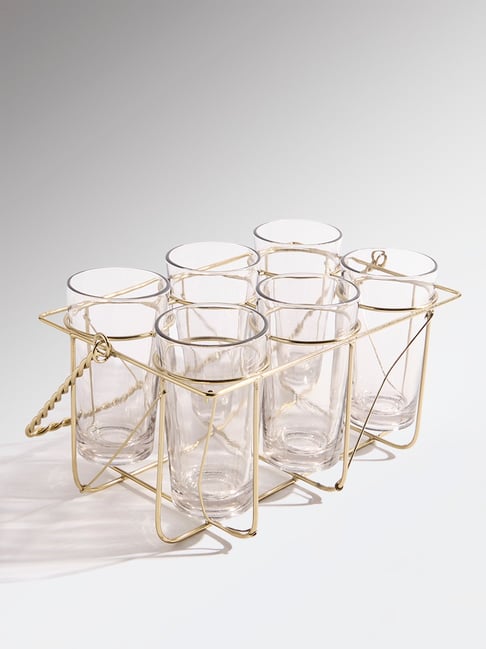 Westside Home Gold Chai Caddy with Glass (Set of 6)