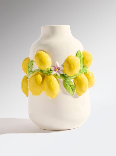 Westside Home Yellow Lemon Design Short Ceramic Vase