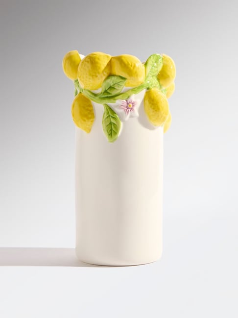 Westside Home Yellow Lemon Design Tall Ceramic Vase