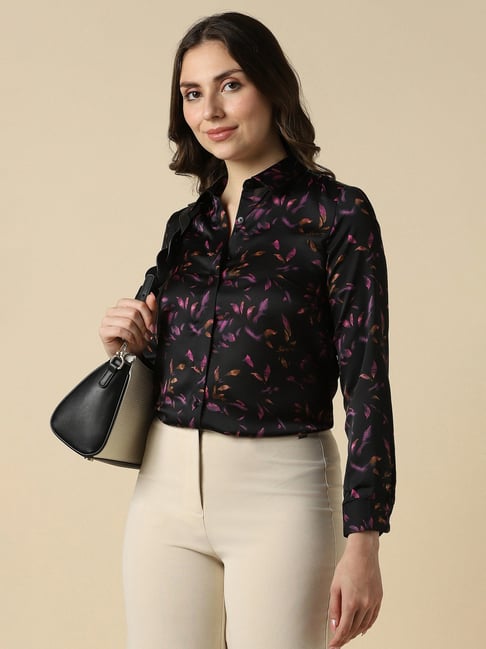 Allen Solly Black Polyester Printed Shirt