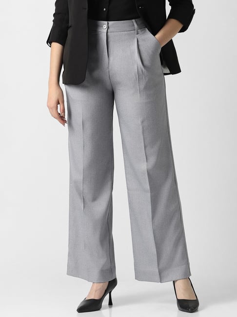 Van Heusen Grey Solid Trousers