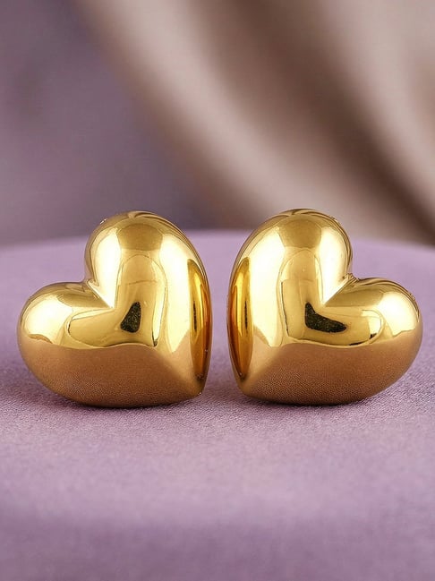 GIVA 925 Sterling Silver Golden Puffy Heart Studs