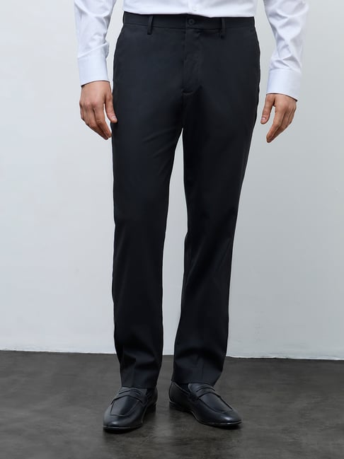 WES Formals by Westside Black Relaxed-Fit Mid-Rise Trousers