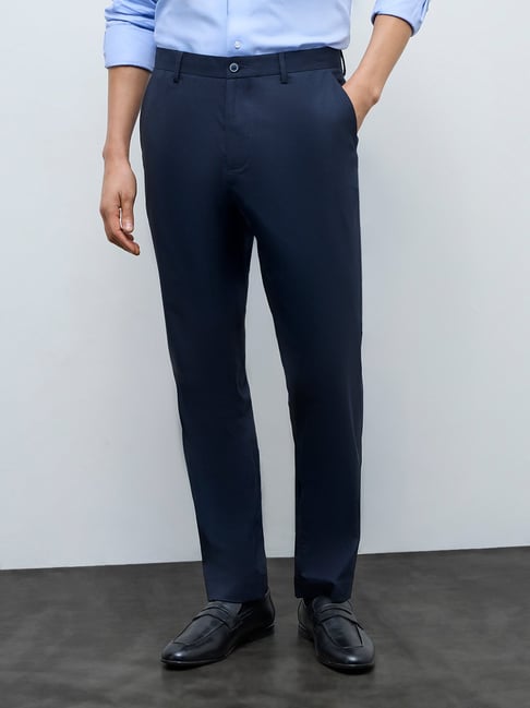 WES Formals by Westside Navy Relaxed-Fit Mid-Rise Trousers