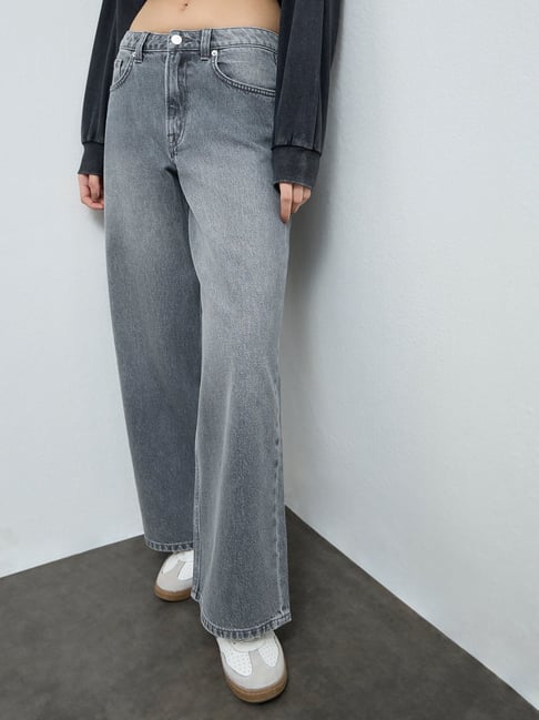 Nuon by Westside Grey Faded High-Rise Relaxed-Fit Jeans