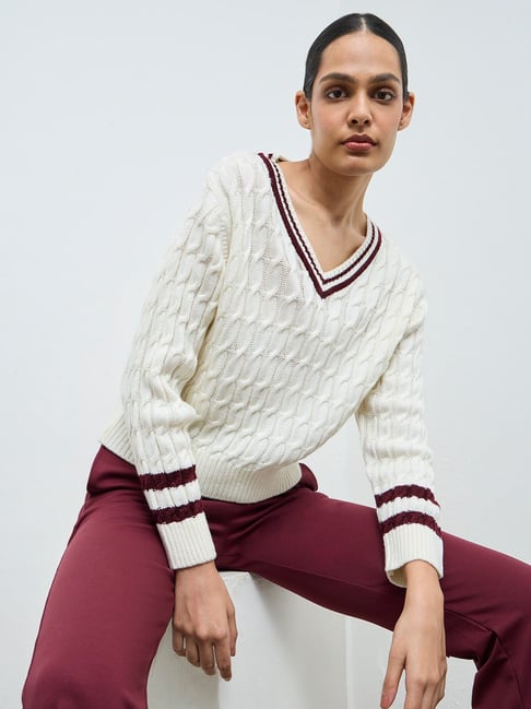 Nuoflexx by Westside Cream Knit-Textured Sweater