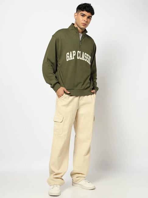 GAP Green Letter Print Oversized Half-Zip Sweatshirt
