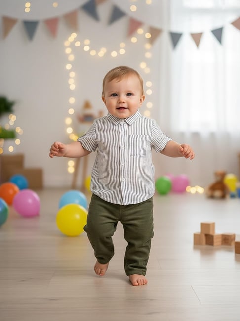 Miniklub Boys White Regular Fit Cotton Striped Shirt